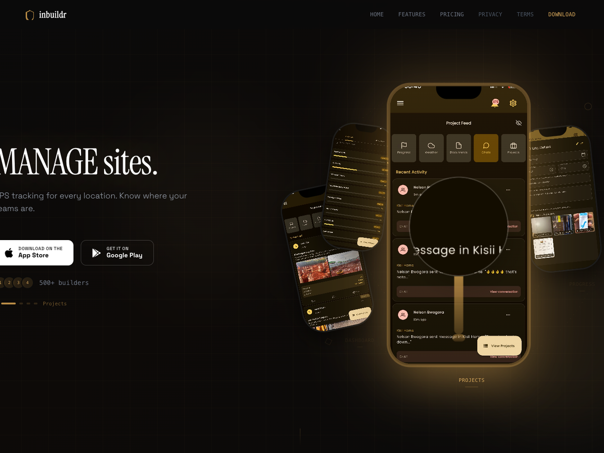 Inbuildr construction project management landing page