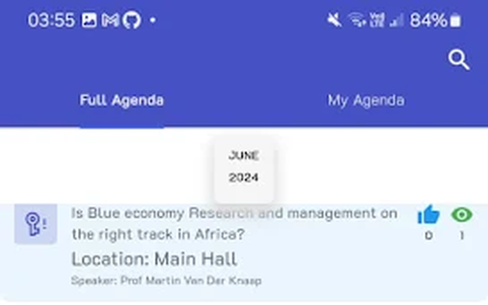 Arbec mobile agenda showing conference sessions
