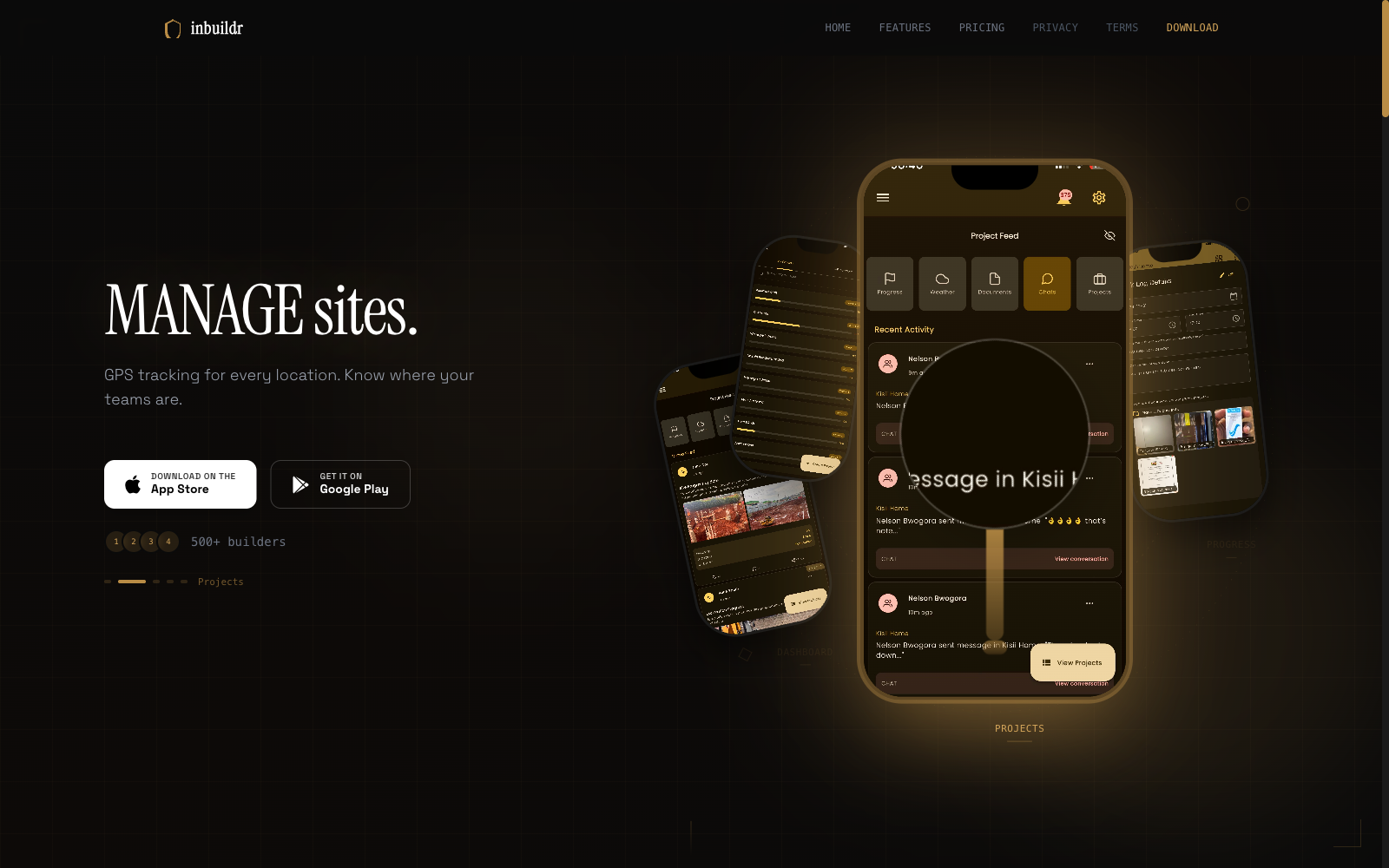 Inbuildr construction project management landing page